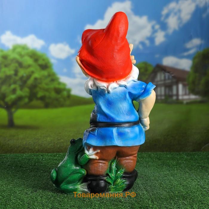 Садовая фигура из полистоуна «Гном с лягушкой», 45×20×25 см