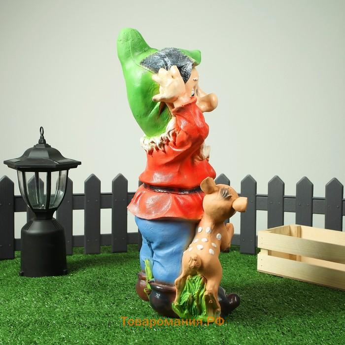 Садовая фигура из полистоуна «Гном с олененком», 50×19×26 см, МИКС