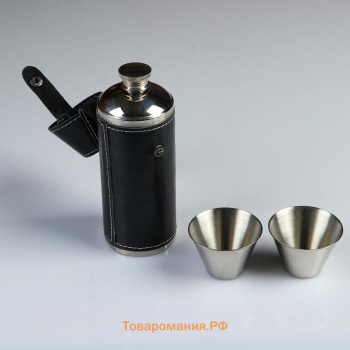 Фляжка для алкоголя и воды "Герб России", нержавеющая сталь, 240 мл, 2 стопки по 30 мл