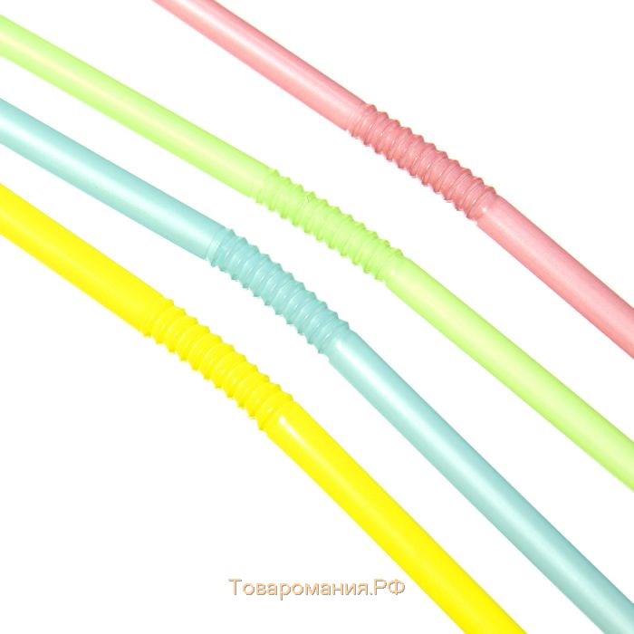 Трубочки одноразовые для коктейля, 0,5×21 см, 50 шт, флуоресцентные, с гофрой, цвет микс