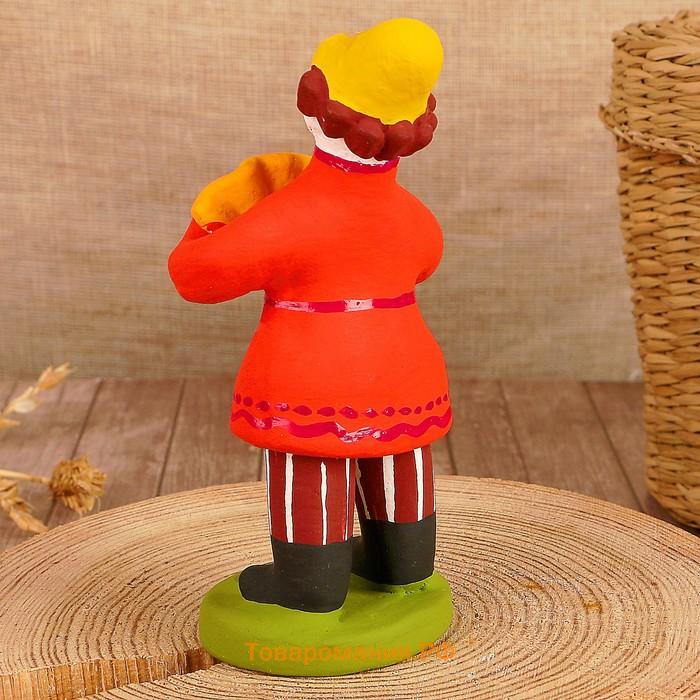 Дымковская игрушка «Фигурка: Мужик стоячий с гармошкой»