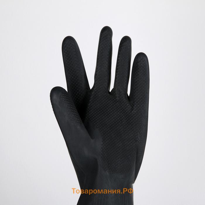 Перчатки хозяйственные плотные , размер L, резиновые, чёрные
