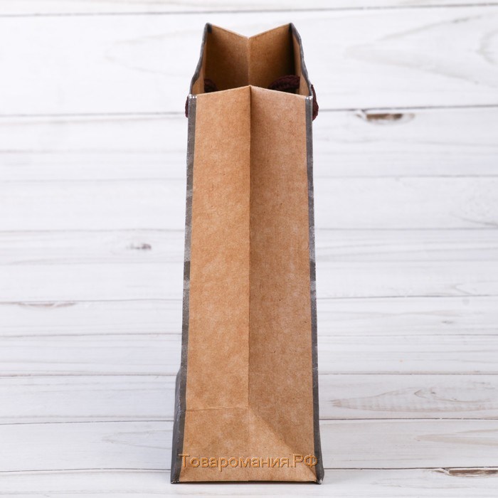 Пакет подарочный крафтовый вертикальный, упаковка, «С днём защитника отечества!», 12 х 15 х 5.5 см
