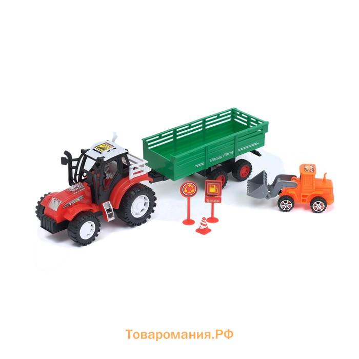 Трактор инерционный с прицепом, цвета МИКС