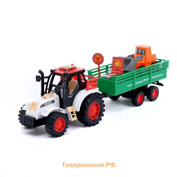 Трактор инерционный с прицепом, цвета МИКС