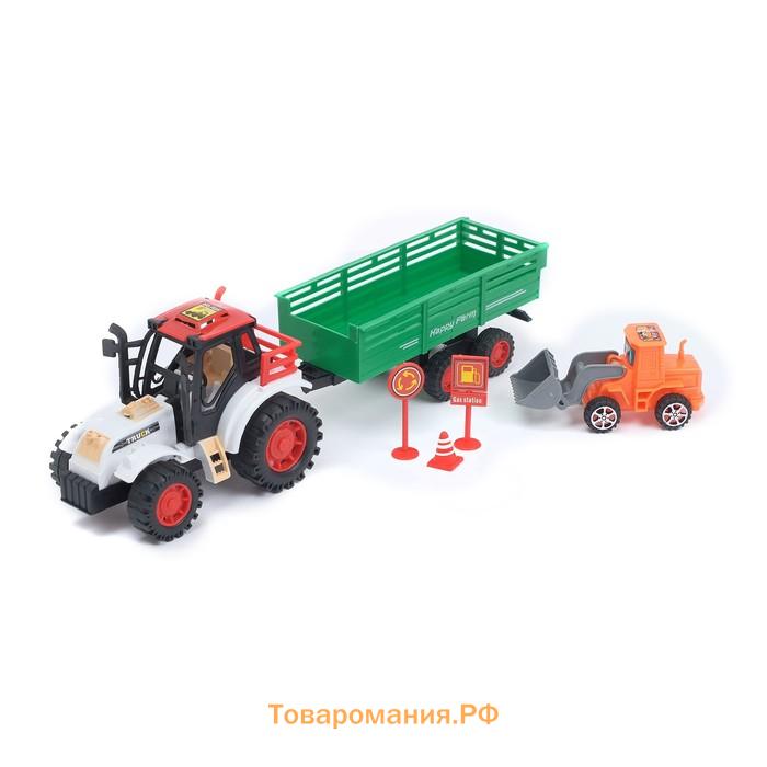 Трактор инерционный с прицепом, цвета МИКС