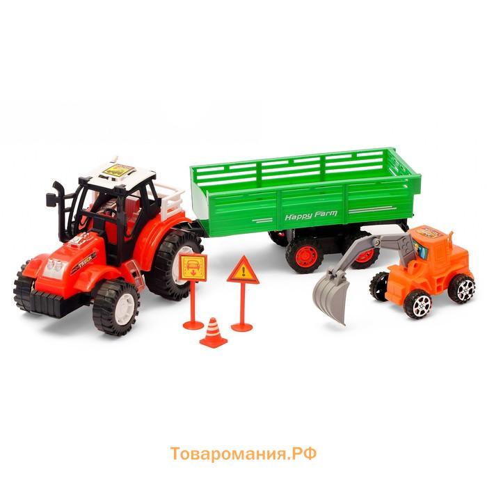 Трактор инерционный с прицепом, цвета МИКС