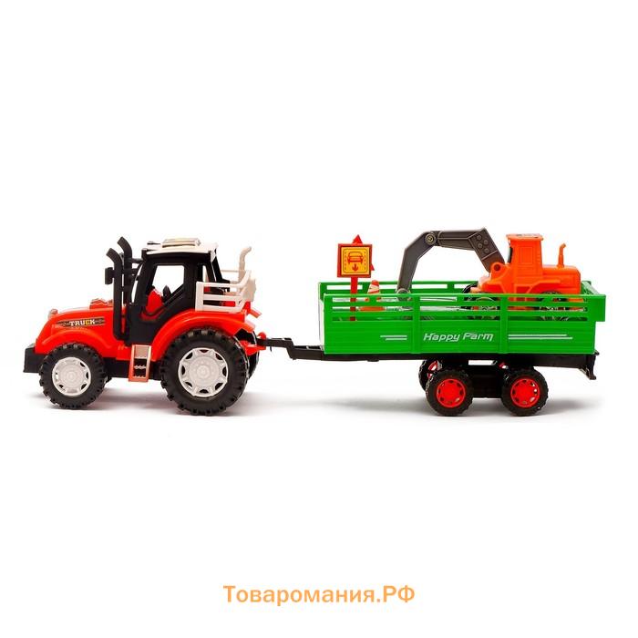 Трактор инерционный с прицепом, цвета МИКС