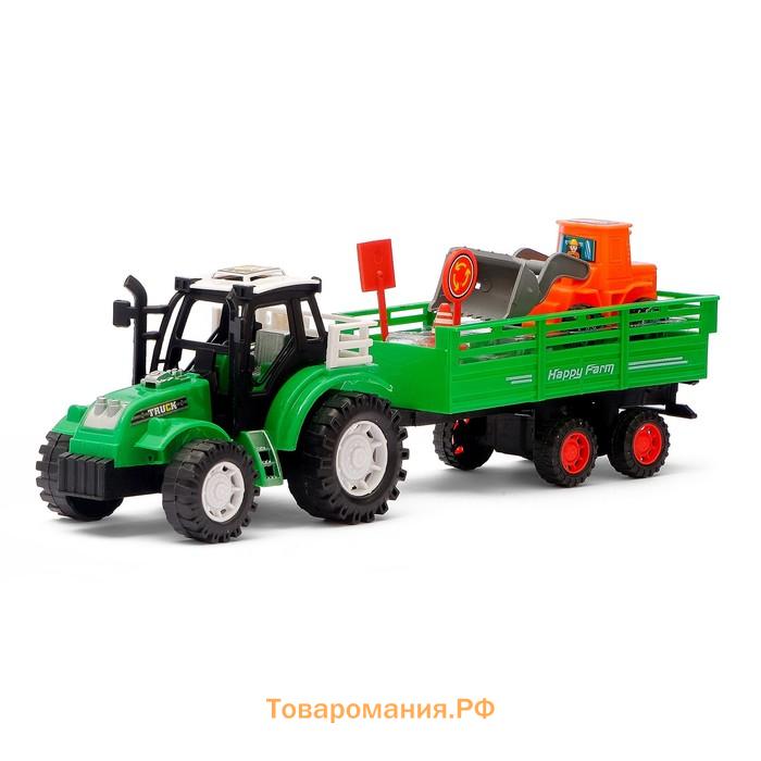 Трактор инерционный с прицепом, цвета МИКС