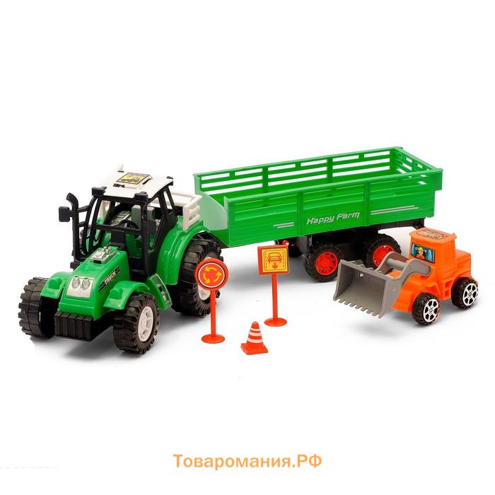 Трактор инерционный с прицепом, цвета МИКС