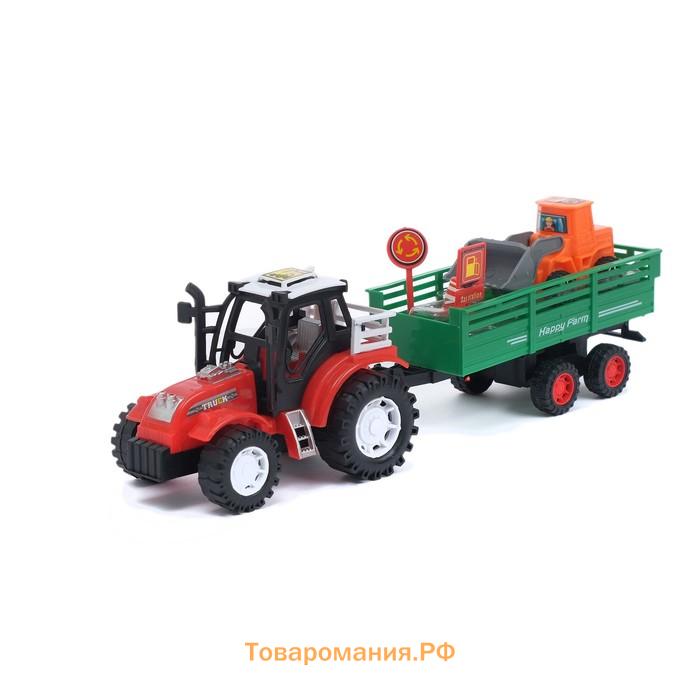 Трактор инерционный с прицепом, цвета МИКС
