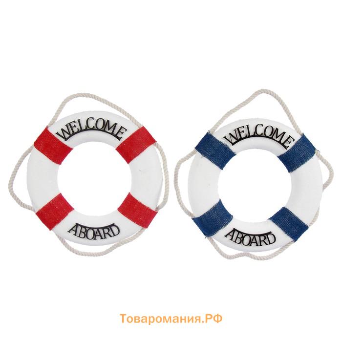 Декор настенный, панно спасательный круг с бечевкой Welcome aboard, 4×26×26 см, МИКС