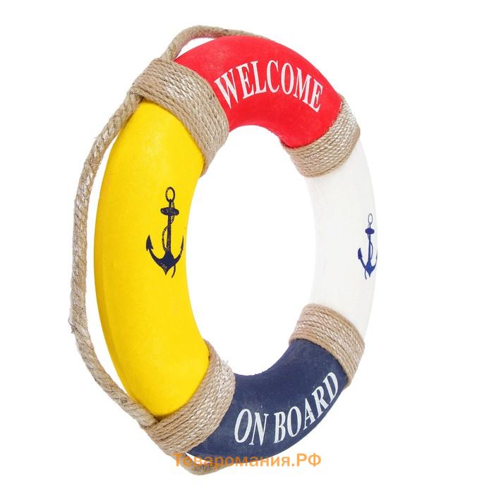 Декор настенный, панно спасательный круг с бечевкой Welcome on board, якори, 7×50×50 см