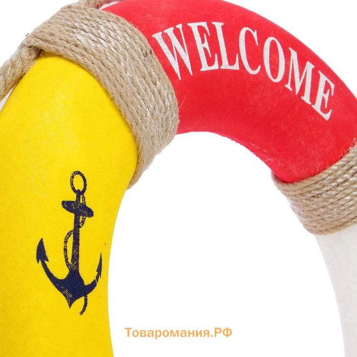 Декор настенный, панно спасательный круг с бечевкой Welcome on board, якори, 7×50×50 см