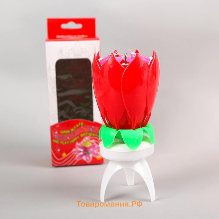 Свеча для торта музыкальная «Тюльпан», крутящаяся, красная, 14.5×6 см