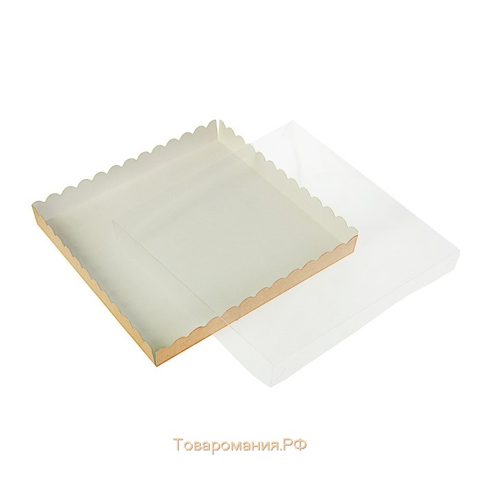 Коробочка для печенья с PVC крышкой, крафт 25 х 25 х 3 см