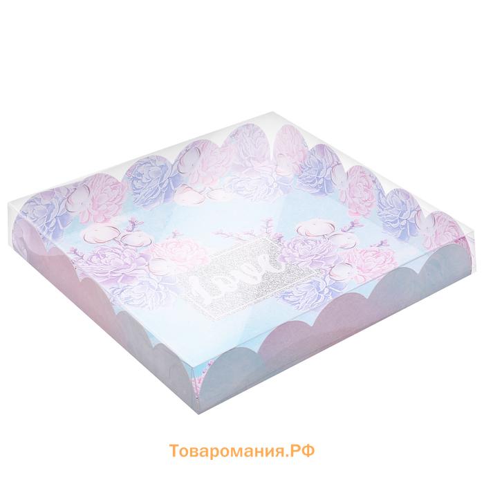 Коробка для печенья, кондитерская упаковка с пластиковой крышкой, «Нежность», 18 х 18 х 3 см