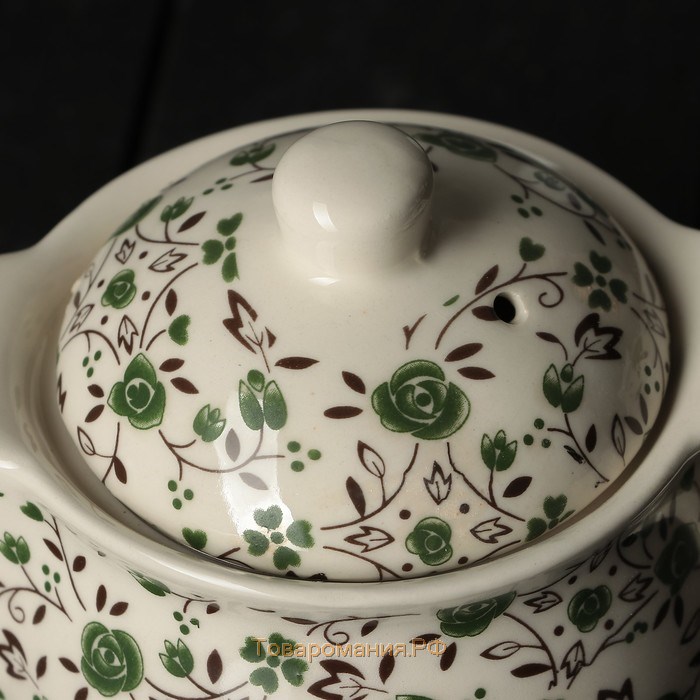 Чайник керамический заварочный «Виньетки», 350 мл, металлическое сито, цвет зелёный