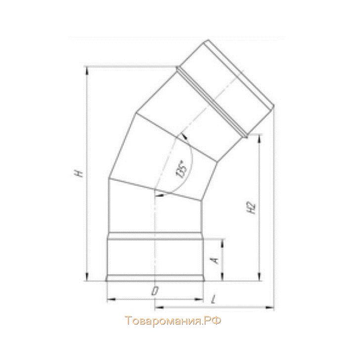 Отвод 135°, d 180 мм, нержавейка 1.0 мм