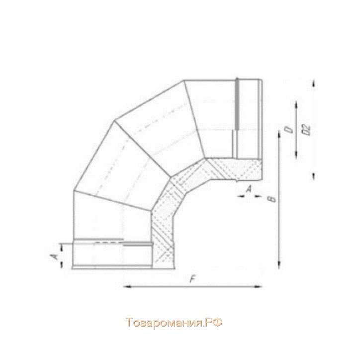 Сэндвич-Отвод 90°, d 120 × 200 мм, нерж/нерж, 0.5 мм/0.5 мм