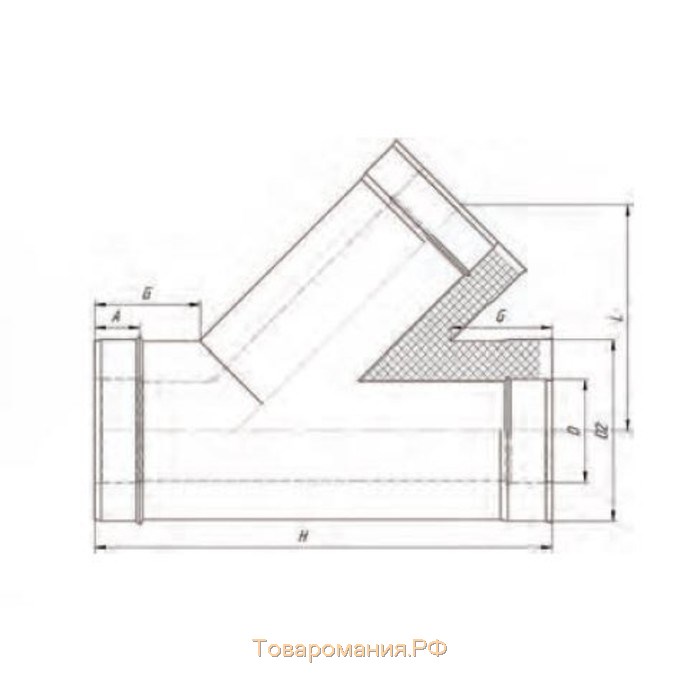 Сэндвич-Тройник 135°, d 150 × 210 мм, нерж/нерж, 1.0 мм/0.5 мм