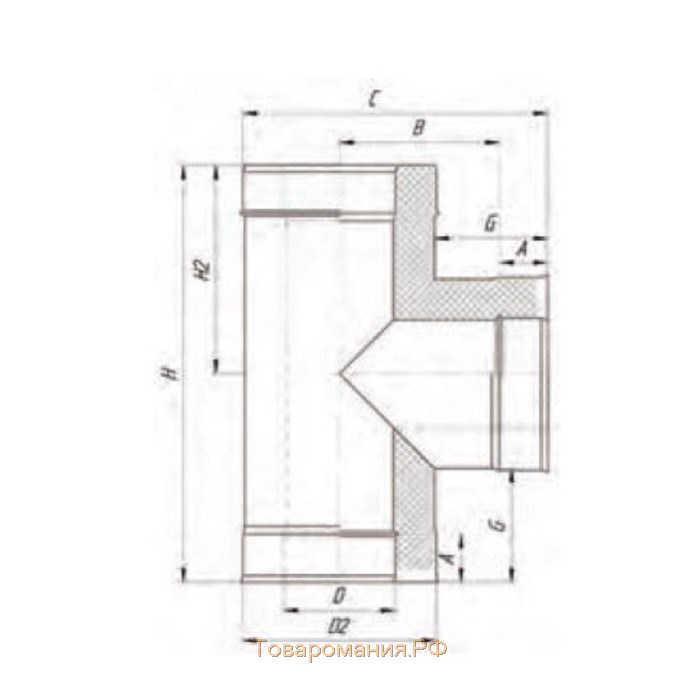 Сэндвич-Тройник 90°, d 180 × 260 мм, нерж/оцинк, 1.0 мм/0.5 мм