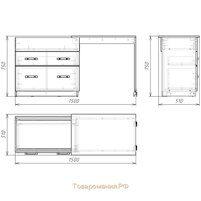 Комод-трансформер, 510 × 800 (1 500) × 750 мм, венге тёмный