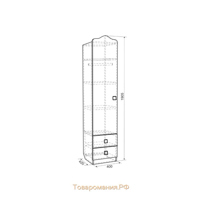 Шкаф комбинированный 1 ств Фэнтези, 400х420х1905, Белый рамух