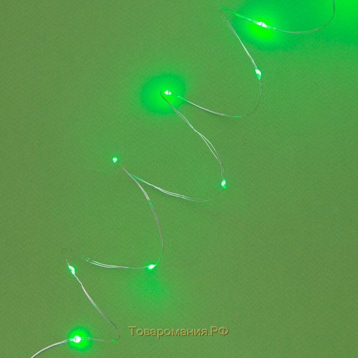 Гирлянда «Нить» 10 м роса, IP44, серебристая нить, 100 LED, свечение зелёное, 2 режима, солнечная батарея