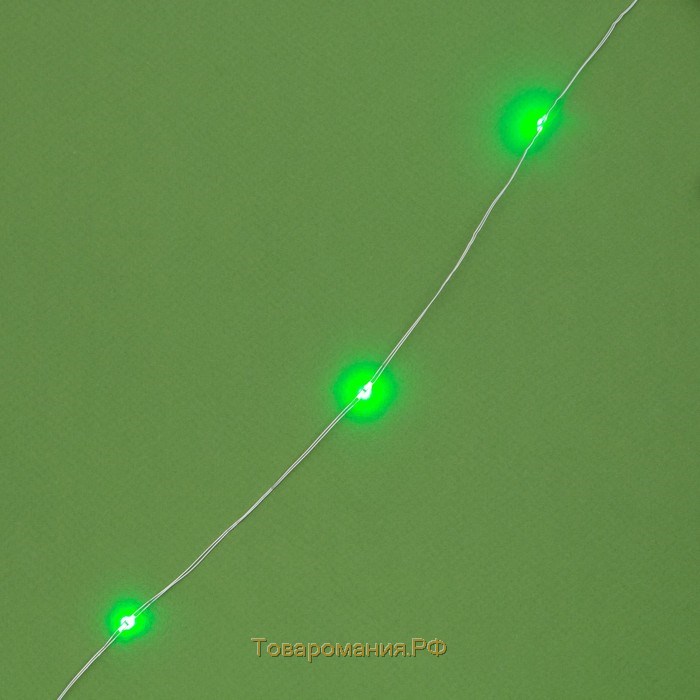 Гирлянда «Нить» 10 м роса, IP44, серебристая нить, 100 LED, свечение зелёное, 2 режима, солнечная батарея