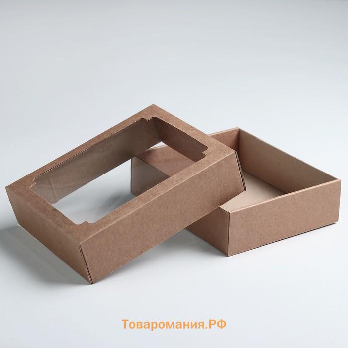 Коробка сборная без печати крышка - дно бурая с окном 18×15×5 см