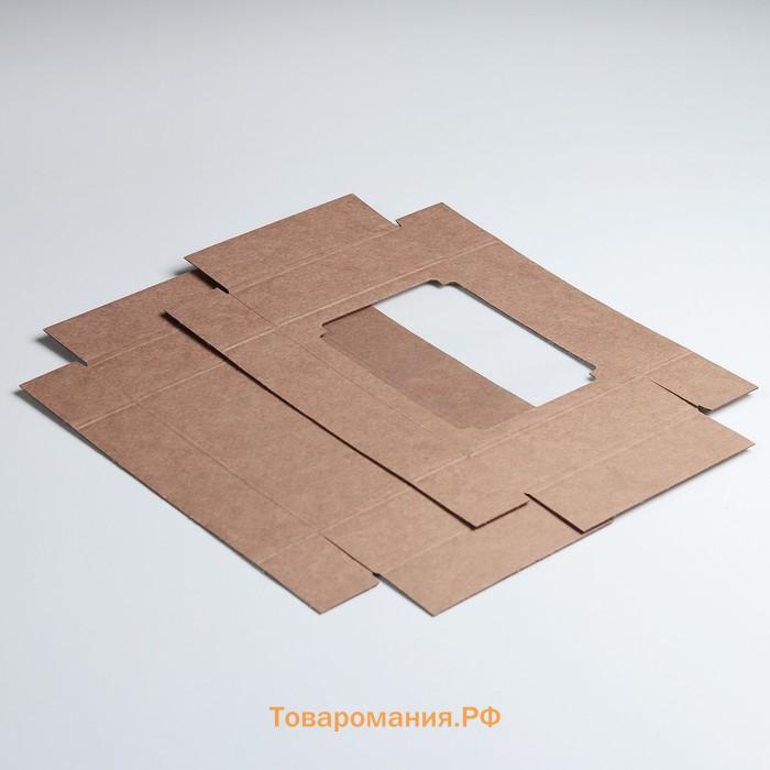 Коробка сборная без печати крышка - дно бурая с окном 18×15×5 см