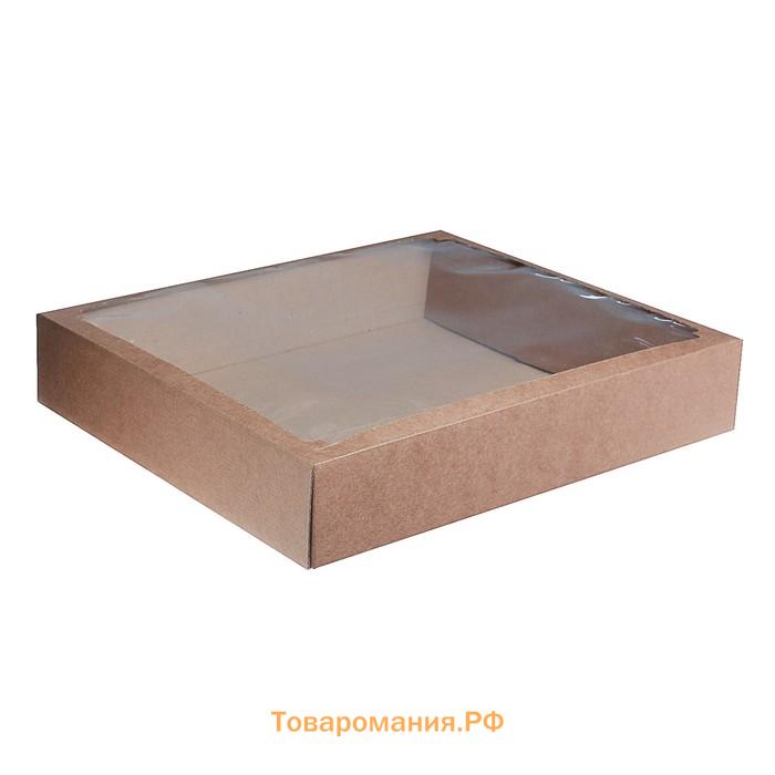 Коробка сборная без печати крышка-дно бурая с окном 37×32×7 см