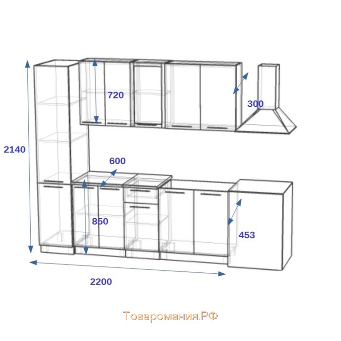 Кухонный гарнитур 2200 9Р  РоялВуд, Голубой прованс 2