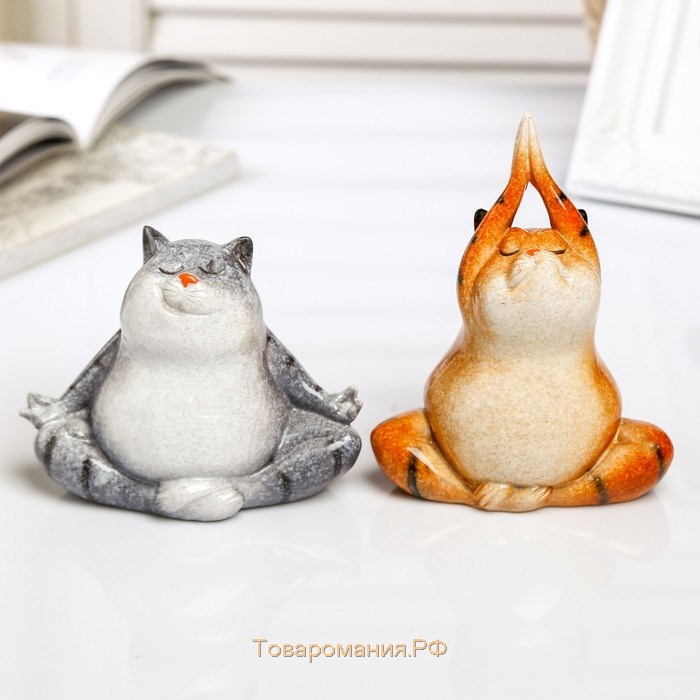 Фигурка полистоун лак «Котик-йог», 10×7.5×9 см, МИКС
