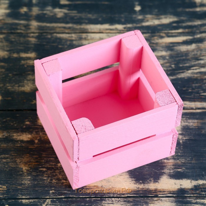 Кашпо деревянное 12×11×9 см "Однушка Лайт", двухреечное, розовый светлый Дарим Красиво