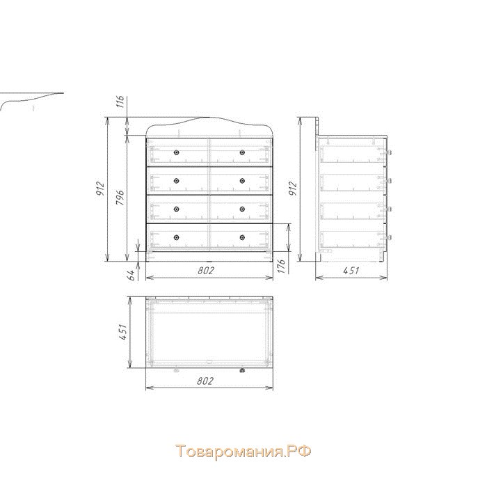 Комод с 4-мя ящиками Flowers, 800х450х910, Шимо светлый