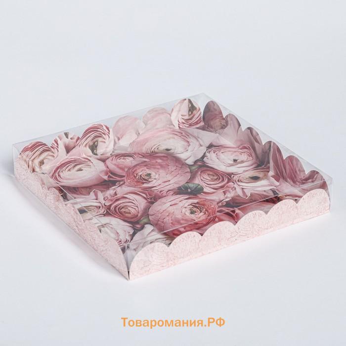 Коробка для печенья, кондитерская упаковка с пластиковой крышкой, My best wishes, 21 х 21 х 3 см