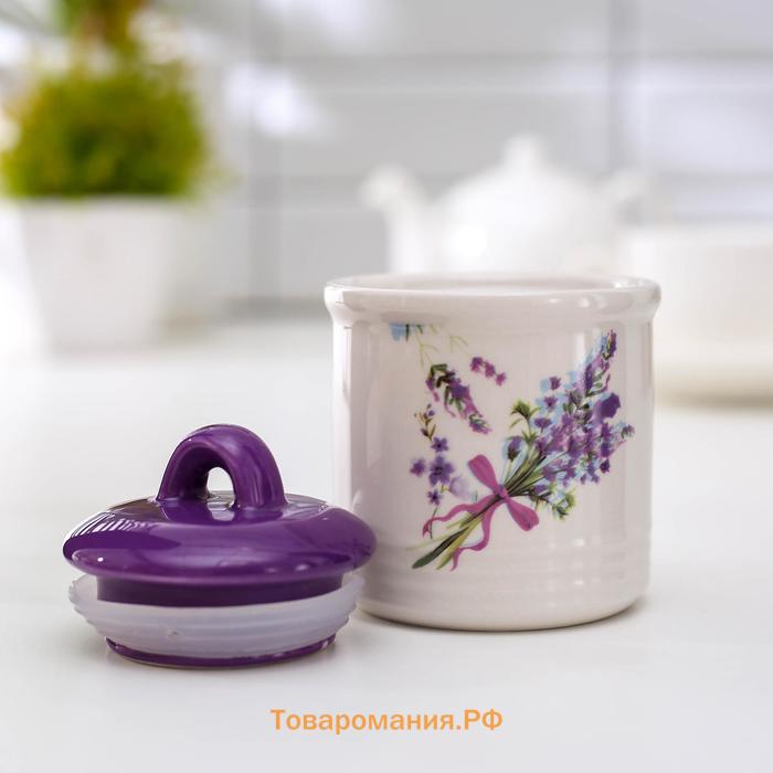 Сахарница-солонка  «Лаванда», 150 мл, d=7 см, доломит, белая, фиолетовая