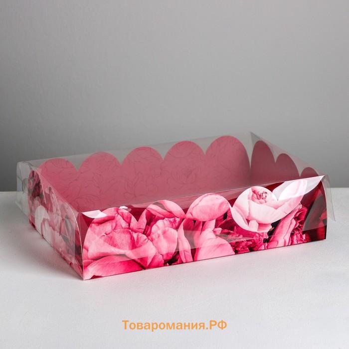 Коробка для печенья, кондитерская упаковка с пластиковой крышкой, Enjoy every moment, 20 х 30 х 8 см