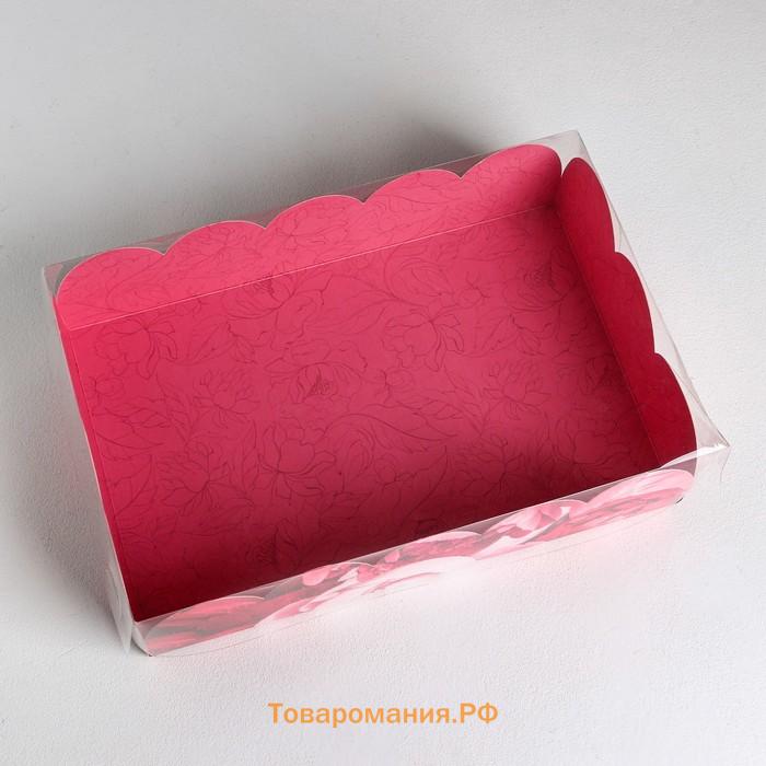 Коробка для печенья, кондитерская упаковка с пластиковой крышкой, Enjoy every moment, 20 х 30 х 8 см