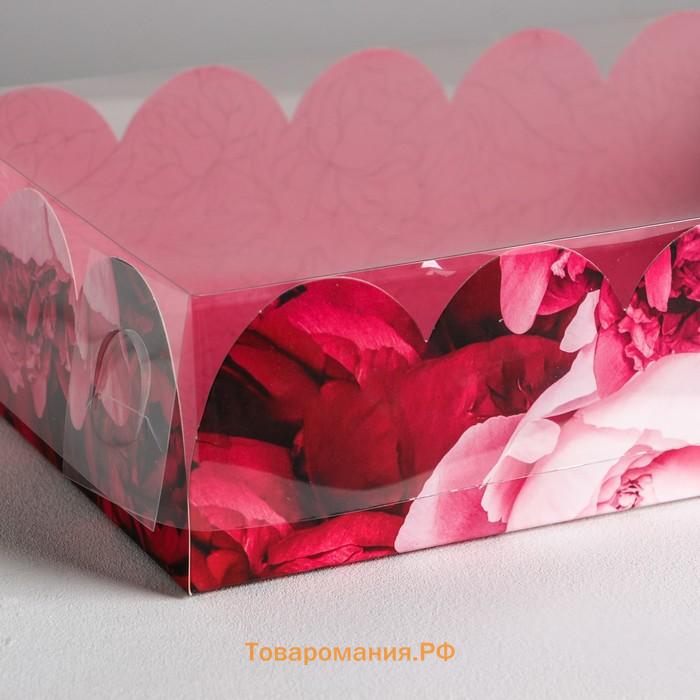 Коробка для печенья, кондитерская упаковка с пластиковой крышкой, Enjoy every moment, 20 х 30 х 8 см
