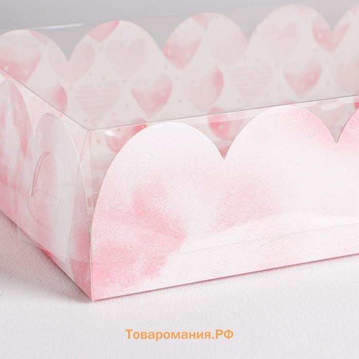 Коробка для печенья, кондитерская упаковка с пластиковой крышкой, «Для любимых», 20 х 30 х 8 см