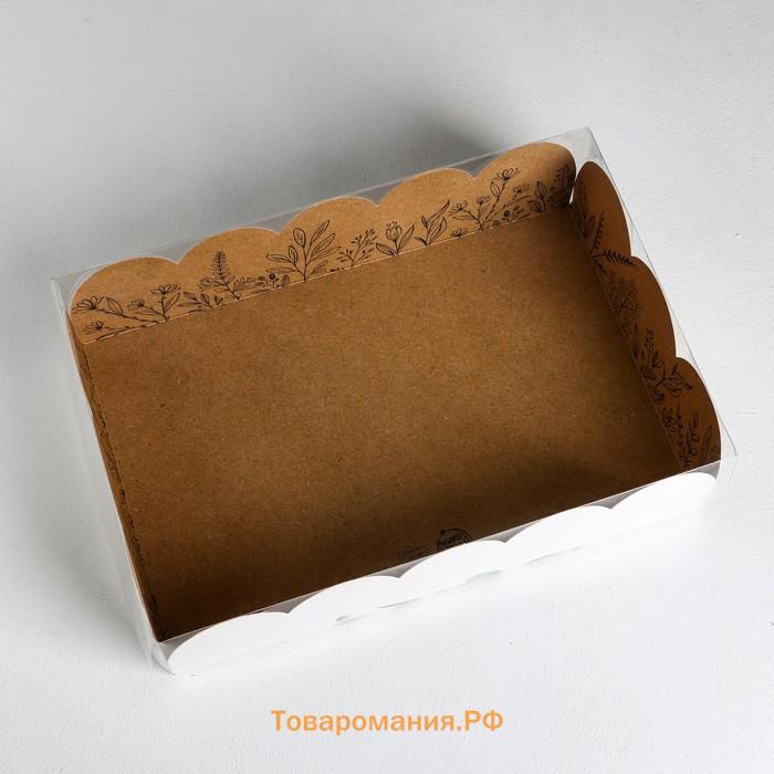 Коробка для печенья, кондитерская упаковка с пластиковой крышкой, «Крафт», 20 х 30 х 8 см