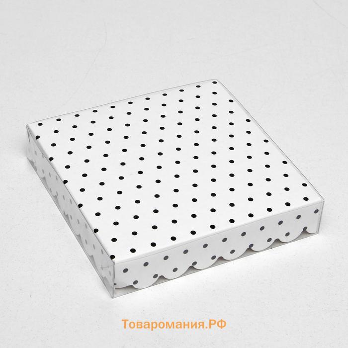 Коробочка для печенья с PVC крышкой «Горох», белая, 15×15×3 см