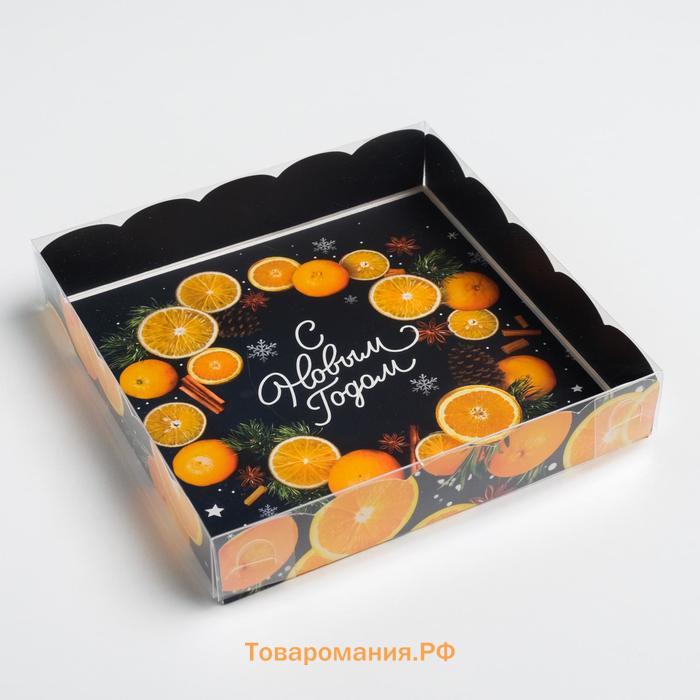 Коробка для кондитерских изделий с пластиковой крышкой «С Новым годом», 15 х 15 х 3 см