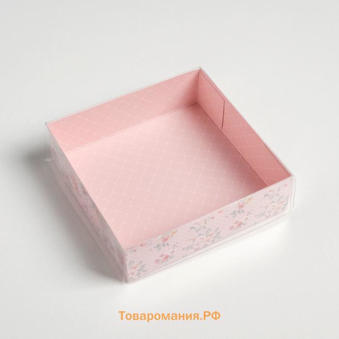 Кондитерская упаковка, коробка для макарун с PVC крышкой, «Шебби», 12 х 12 х 3 см