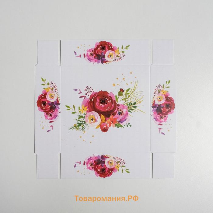 Кондитерская упаковка, коробка для макарун с PVC крышкой, «Цветы», 12 х 12 х 3.5 см