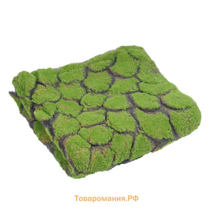Мох искусственный, декоративный, полотно 1×1 м, рельефный, камни, зелёный с щепой, Greengo