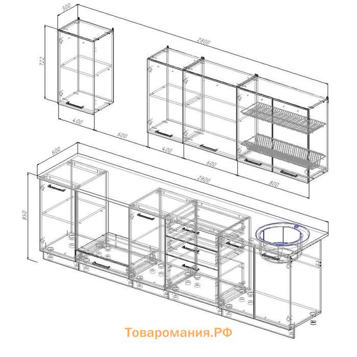 Кухонный гарнитур Лофт 2832х600  Антрацит/Детройт/ Антрацит,Жемчуг